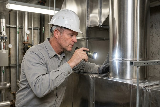 Commercial cooking line beneath a long stainless exhaust hood